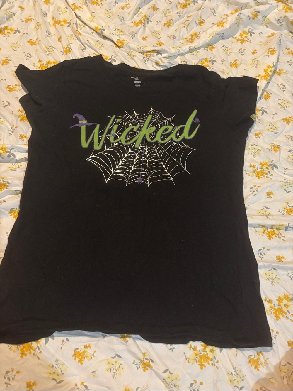 Wicked Script Graphic Tee - Black with Green and Purple Accents